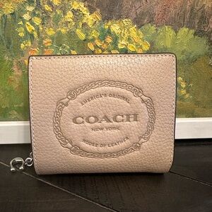 COACH HERITAGE LEATHER SNAP WALLET IN TAUPE TAN MAROON EUC W TAGS LEATHER